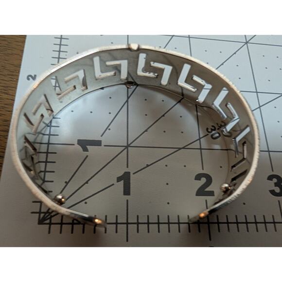 Brighton Silver Tone Greek Key Cuff Bracelet Adjustable 2.5 Inch Wide - Picture 9 of 9